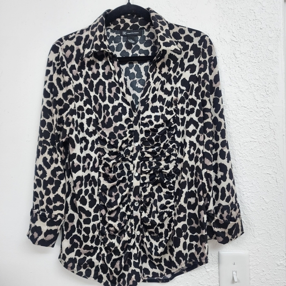 INC 3/4 Sleeve Animal Print Blouse Top  XL